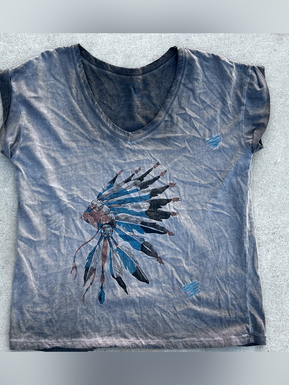 Cowgirl Tuff Washed Denim Blue V-Neck Tee